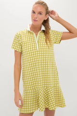 Light Green Gingham Performance Seersucker Short Sleeve May Golf Dress