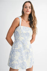 Natalia Floral Print Jacquard Mini Dress - Blue