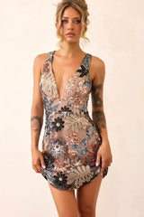 Ember Bloom Sequin Mini Dress - Rose Gold