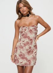 Irena Strapless Mini Dress Rose Floral Petite