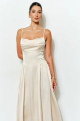 Jessie Satin A-Line Midi Dress - Ivory