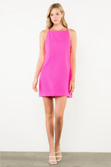 Tammy Sleeveless High Neck Mini Dress - Hot Pink