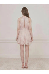 PRE-ORDER Only! (ETA May 15th) Selena Shimmer Halter Neck Ruffle Mini Dress - Pink