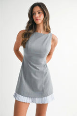 Robbie Sleeveless Contrast Stripe Pleated Hem Mini Dress