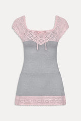 Lover Crochet Knit Mini Dress - Pink Flora