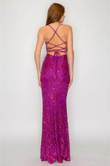 Maxine Sequin Lace Up Back Gown - Magenta